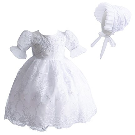 Cinda Baby Spitze Taufkleid Taufe Kleid und Mütze Weiß 86-92