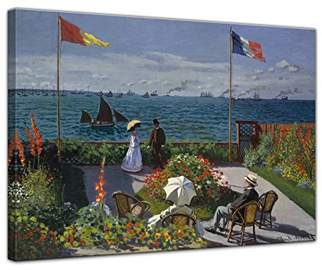 Bilderdepot24 Bild auf Leinwand | Claude Monet - Die Terrasse von Sainte-Adresse in 70x50 cm als Wandbild | Wand-deko Dekoration Wohnung alte Meister | NEU-180214-70x50-dtvsa