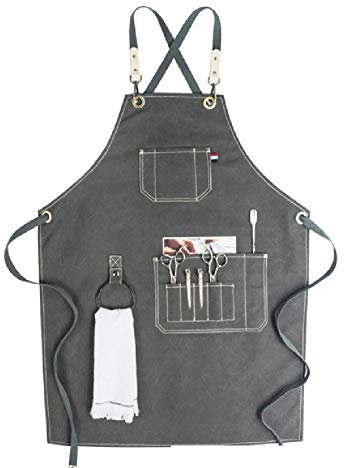 Strapazierfähige, wasserdichte Canvas-Werkzeugschürze, verstellbare Arbeitsschürze für Ingenieure, Schreiner, Barbier, Küche, Garten, Keramik, Handwerkswerkstatt, Garage (Version B), dunkelgrau