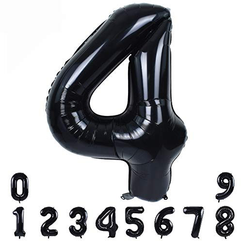 40 Zoll Nummer Folienballon 0 to 9 in Schwarz Helium Zahlenballon Riesenzahl Luftballon Nummer 4 Heliumballons für Geburtstag, Hochzeit, Jubiläum Party Dekoration（Zahl 4）