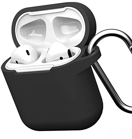 Gear4 Airpods Hülle Apollo, Schutzhülle aus leichtem Silikon Airpods 1 und 2 Hülle mit angebrachtem Clip - Schwarz