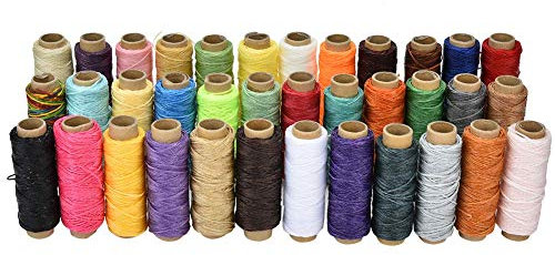 Hztyyier Leder Wachsfaden 36 Farben 50 Meter/Rolle 150D - Handwerk DIY Tools Kit für Hand und Maschine Nähen