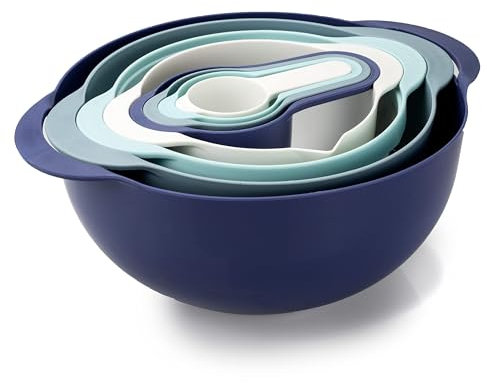 COOK WITH COLOR 8Pc Nesting Bowl Set, Teal - Includes 2 Mixing Bowls, Colander, Sifter, 4 Measuring Cups, Polypropylene, Dishwasher Safe, BPA Free