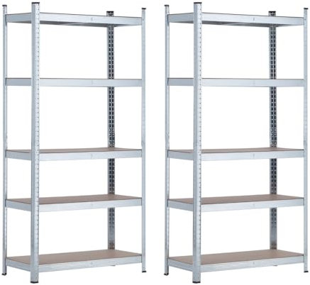 7H Seven House - Estantería Modular Almacenaje (Pack 2), Acero Galvanizado y MDF Antihumedad, Hogar, Trastero, Garaje, 5 Baldas Ajustables, Carga Máxima 875Kg, 90x40x180cm (Largo x Ancho x Alto)