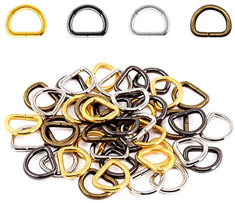 Swpeet 120 Stück D Ringe Schnalle Tasche Halbringe Gurtversteller,Metallringe 25mm,Makramee Ringe Floral Hoops Ringe für Tasche Schnalle Gurte Rucksack(4 Farbe)