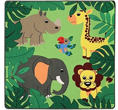 Primaflor Spieleteppich - Robuster Kinderteppich - Hochwertiger Teppich für das Kinderzimmer - Spielmatte Jungen/Mädchen - Jungle - 133x133 cm