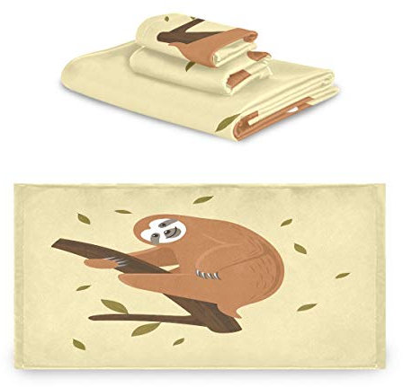 BEUSS Cartoon Niedlich Faultier Handtuchset für Badezimmer 100% Baumwolle(1 Badetuch & 1 Handtuch & 1 Waschlappen) Geruchsresistente hochsaugfähige Handtücher für Mädchen Kinder