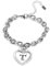 Flowers Bracciale Interamente in Acciaio Ciondolo a Forma di Cuore e zirconcini Lettera Traforata. Idea Regalo (T)
