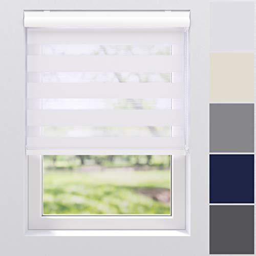Doppelrollo Duo Rollo Kettenzugrollo Seitenzugrollo Rollo für Tür und Fenster Breite 40 bis 220 cm Höhe 130, 175 und 240 cm Wand- und Deckenmontage Abdeckblende aus Aluminium (90 x 130 cm, Weiß)