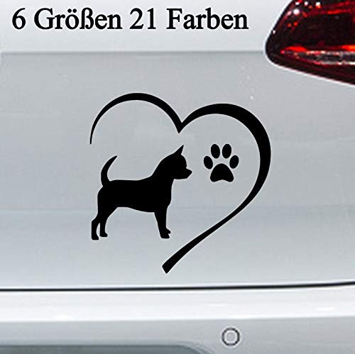 Chihuahua Herz Aufkleber -6Größen- Hund Dog Chiwawa Love Sticker Pfote FCI Rasse in 6 Größen und 21 Farben