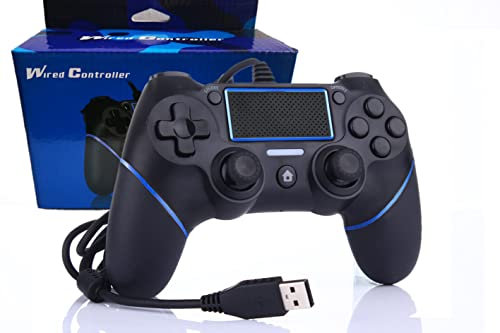 Intckwan Controller Cablato per PS-4 / PS-4 Slim/PS-4 Pro e PC(Win7/8/10), Joystick Gamepad con Cavo USB Lungo 2 m, Vibrazione, Nessuna Porta Audio Nero & Blu