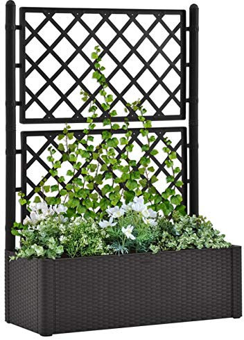 Festnight Pflanzkübel mit Rankgitter Hochbeet Balkon Blumenkasten Rankgitter Pflanzkasten Pflanztopf mit Rankgitter Garten-Hochbeet mit Spalier Selbstbewässerungssystem Anthrazit