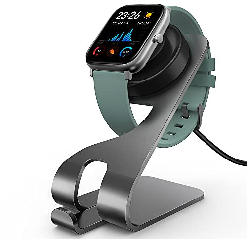 Tading Charger Stand Compatible with Amazfit GTR 2, GTR 2e, GTS 2 Mini, Premium Aluminum Charing Dock Station with 5ft 150cm USB Charging Cord Cable Accessories for Amazfit Smart Watch - Gray