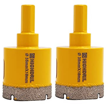 HIGHDRIL Forets Diamant pour Carrelage - 35mm × 2 Tige Triangulaire Scie Cloche pour Céramique Porcelaine Granit Marbre Maçonnerie