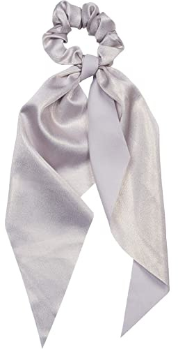 styleBREAKER Damen Scrunchie Glitzer Stoff Schleife, Grau | 7 cm Außendurchmesser (ungedehnt 3 cm innen), abnehmbares 71x14 cm Trapez-Tuch, weicher Überzug ohne Metallklammer, schonend.