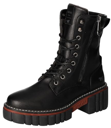 MUSTANG Damen Stiefelette Biker Plateau Chunky Sohle Reißverschluss 1447-504, Größe:38 EU, Farbe:Schwarz
