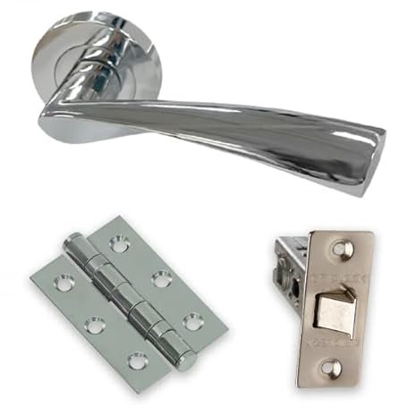 UAP Door Handle Pack - Door Handle Set for Internal Doors, with Handles, Hinges, Tubular Mortice Latch, Intelligent Hardware Latch Pack, Polished Chrome Satin Chrome Blister Pack (Zeta Style Handle)