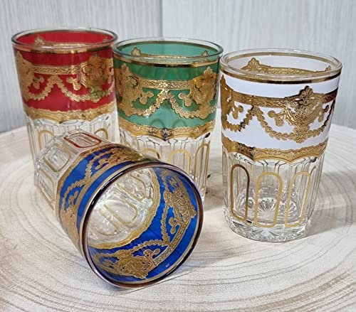 4 bicchieri di vetro per tè marocchino multicolore, bicchieri arabi per tè