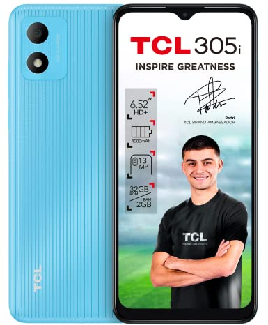 TCL 305i Smartphone da 6,52 HD+ con NXTVISION (MediaTek MT6739V, 2GB/32GB Espandibile MicroSD, Dual SIM, Fotocamere 13MP+5MP, Batteria 4000mAh, Android 11 Go Ed.) Blu