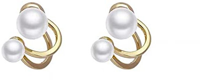 FDEETY Doppel Perlen Ohrstecker Geometrisch Elegant Damen Schmuck Ohrringe Stilvoll Klassisch Dezent Edel Zeitlos