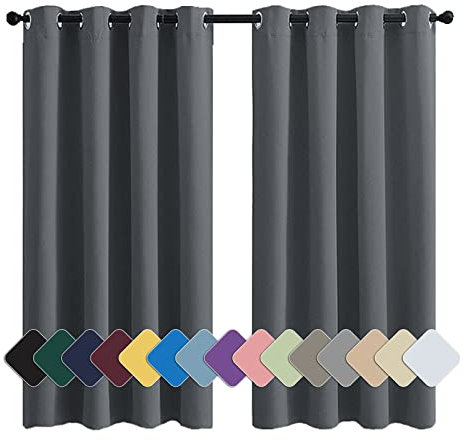MENGH Gardinen Blickdicht Vorhang Schlafzimmer Ösen Thermo Vorhänge Kälteschutz, (24 Farben, 82 Größen) grau 1 Stück 90x100cm(HxB)