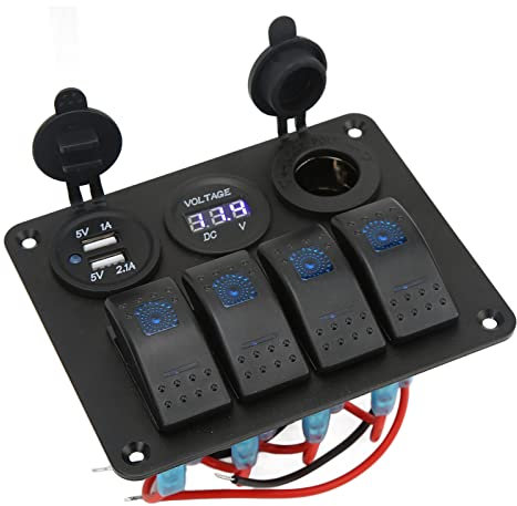 Panel de Combinación de Yate de Barco Interruptores Marinos para RV Boat Yacht Bus Panel de Basculantes de 4 Entradas con Combinación de Encendido y Apagado Toma Encendedor de Cigarrillos USB