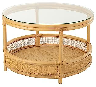 J-Line Table Basse Jovelyne de rotin/Verre - Naturel