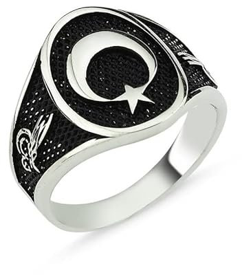 Generisch AY YILDIZ OSMANLI Tuğra Gümüş Erkek Yüzük, Ay yildiz Tugra 925 Silber Herrenring Herren Ring Geschenk für Männer Geschenkidee für Vatertag Geburtstag & ander Anlässe Babalar Günü