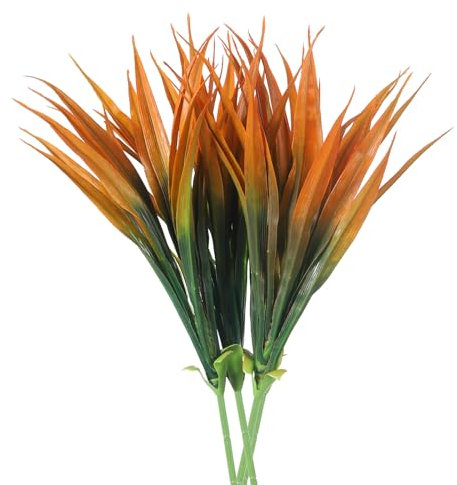 sourcing map 4Pcs Plantes en Herbe Artificielles 17.3 Fausse Herbe Extérieure Anti-UV pour Maison Balcon Fenêtre Jardin, Orange et Vert