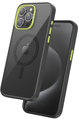 FLOLAB Surtect Tri-Fusion magnetische Schutzhülle für iPhone 15 Pro, schlankes Design, Magsafe-kompatibel, militärischer Rahmen, schwarze Rückplatte, Kiwi-Grün