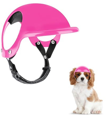 NAMSAN Haustierhelm Coole Motorrad Hundehelm aus Acrylnitril Butadien Styrol Kein Druck Auf das Ohr Einstellbar Hundehüte Kopfschutz Hundeschutzhelm für Radfahren Outdoor-Aktivitäten （Rosa）