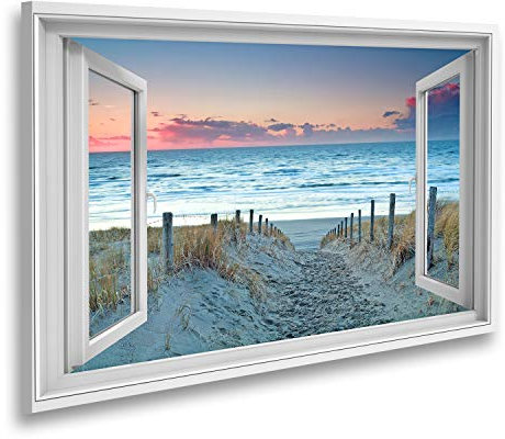 islandburner Quadro su tela vista finestra tramonto sul Mare del Nord spiaggia di sabbia immagini murali poster