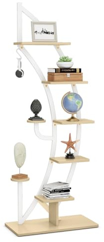 HOMASIS Scaffale Porta Piante a Forma di Mezzaluna, Scaffale per Piante da Interno, Portavasi Elegante da Interni, Espositore per Decorazioni da Balconi, Soggiorni (1, Bianco)