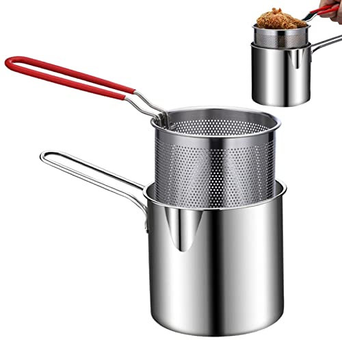 Olla Freidora con Cesta Japonesa Olla Pequeña de Acero Inoxidable Olla Freidora para Freír Pescado Gambas Pollo