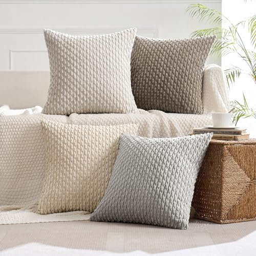 MIULEE 4er Set Kordsamt Kissenbezüge Kissenbezug Dekorative Kissenhülle Moderne Sofakissen Kissen Zierkissen Couchkissen für Sofa Dekokissen Wohnzimmer Schlafzimmer 45x45 cm Grau Braun Serie
