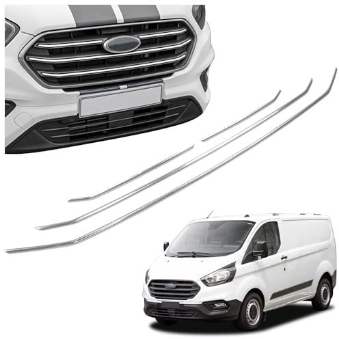 CHROMEMASTER | Kompatibel mit Ford Transit Custom 2018-2023 | Leisten für Kühlergrill, Zierblenden, Rostfreier Stahl Poliert | Perfekte Passform; Neues, Attraktives Erscheinungsbild des Fahrzeugs
