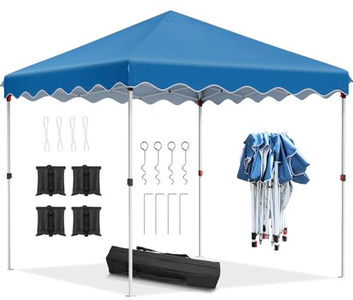 Pavillon 3x3 Faltpavillon, Wasserdicht Partyzelt 420D Oxford, UV-Schutz 50+ Gartenpavillon, Gartenzelt inkl. Sandsack Geschliffene Nägel Aufbewahrungstasche, Pavillons für Garten Party Hochzeit, Blau