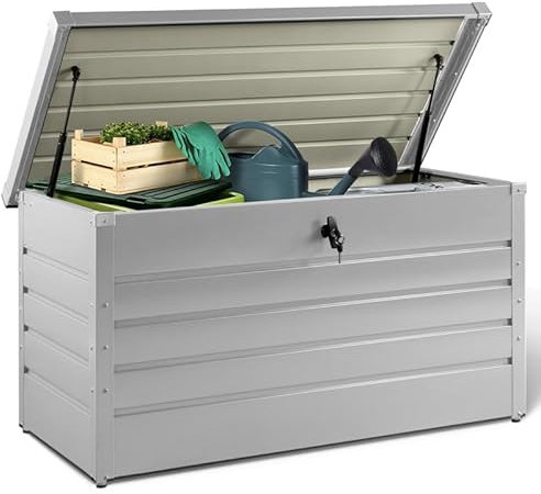 IDMarket - Coffre de Rangement métal verrouillable Gris Clair pour Jardin 350L 120x62,5x63 cm