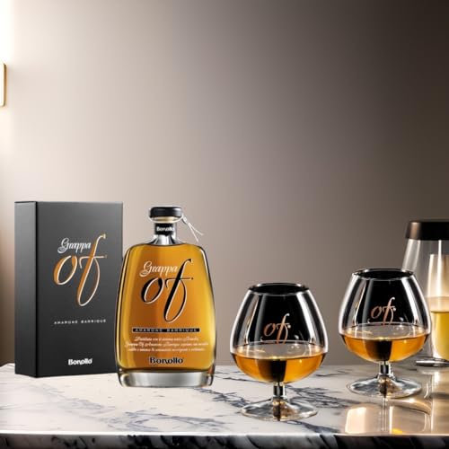 Grappa Amarone Barricata Bonollo 70cl 42% Vol. con 2 Calici Balloon Firmati e Shopper Bonollo