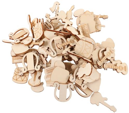 Hohopeti 100stücke Holzausschnitte in Musikinstrument-form Ungestrichene Holz-scheiben Diy-kunsthandwerk-material Natürliche Holzfarbe Glatte Oberfläche Für Heimwerker-projekte