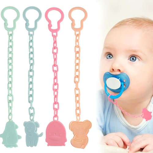 Catenella Ciuccio,Catenella Portaciuccio in Silicone,Catenella Portaciuccio Per Bambini,Catenella Portaciuccio in Silicone senza BPA,Catenella Ciuccio Portaciuccio Clips per Bambini e Bambine, 4 Pezzi