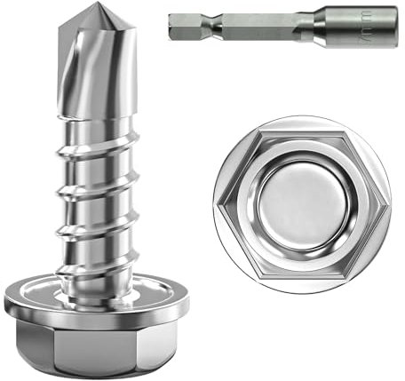 Lot de 50 vis auto-taraudeuses à tête hexagonale, vis auto-taraudeuses à tête hexagonale, 4,2 x 13 mm