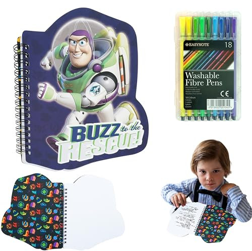 HOVUK Toy Story Buzz Lightyear Kinder-Notizbuch mit Spiralbindung, A5, mit 18 Filzstiften, Malstifte für Kinder, Schreibblock mit Premium-Malstiften für Kinder, Malbuch