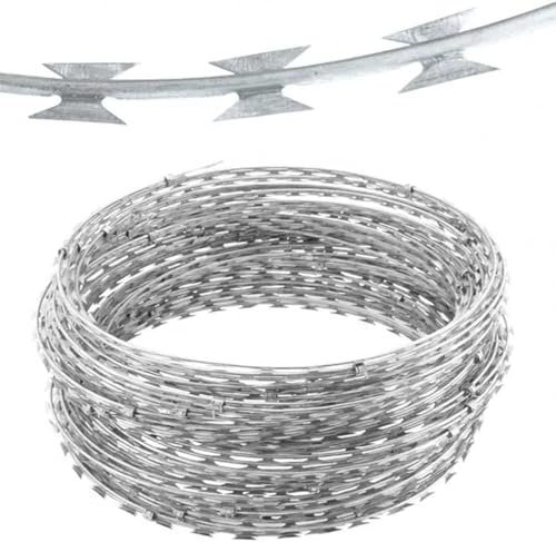 Stacheldraht-Stahlspiralzaun, Stachelbandzaun – Kriech- und Diebstahlschutzbarriere – Alternative zu Stacheldraht und Ziehharmonikadraht, Silber, 20 m
