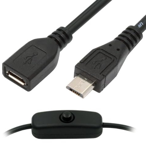 cablecc Cable de interruptor micro USB 2.0 con interruptor de encendido y apagado micro de 5 pines macho a hembra para lámpara de escritorio CC 5 V cámara de ventilador