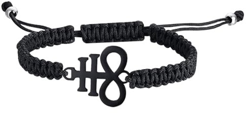 JewelryWe Leviathan Kreuz Satanisches Armband: Schwarz Edelstahl Baphomet Leviathan Kreuz Handgefertigt Geflochten Seil Einstellbar Armreif Satan Talisman Amulett Religiöse Schmuck für Herren Damen