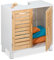 Relaxdays Waschbeckenunterschrank mit 2 Türen, HBT: 60x60x32 cm, Bambus & MDF, Badunterschrank Waschbecken, weiß/Natur