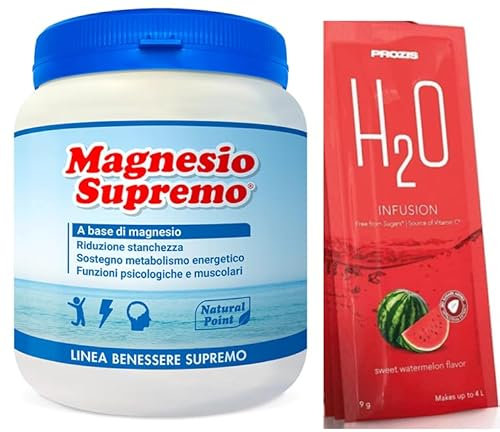 MAGNESIO SUPREMO 300 GR + H2O Prozis In Omaggio - Antistress, Migliora sistema nervoso, combattes stanchezza fisica e mentale. Senza Glutine, Senza Lattosio, Senza Allergeni.