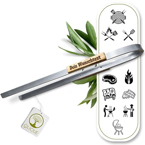 Grillzange personalisiert, Olivenholz - Hochwertige Grill Zange mit Gravur als individuelles Geschenk für Grillliebhaber (50 cm)