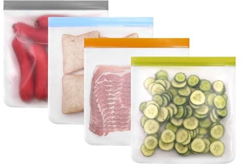 SumDirect 4Pcs Reusable Gallon Freezer Bags,BPA Free,Dishwasher Safe,Leakproof Food Storage Bags for Vegetable Sandwich, Fruits, Snack, Travel Items